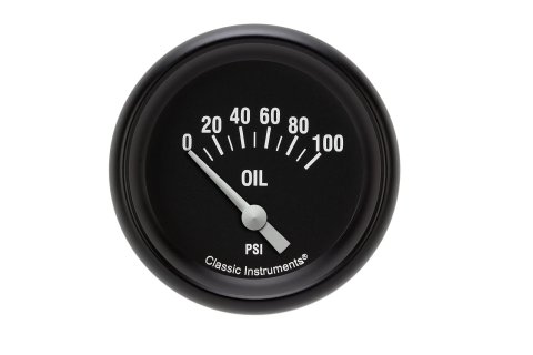 Classic Instruments Hot Rod Series Gauges HR281BPF Gauge, Series, Oil Pressure, 0-100 psi, 2 5/8 in., Black Face, Black Performance Bezel, Flat Lens, Each