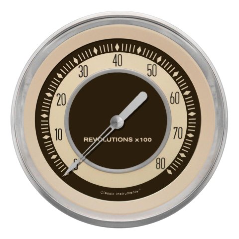 Classic Instruments Nostalgia VT Series Tachometers NT71SLF Gauge, Series, Tachometer, 0-8000 rpm, 4 5/8 in., Beige Face, Stainless Low Step Bezel, Flat Lens, Each