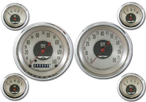 Classic Instruments All-American Nickel Series Gauge Sets AN51SLC Gauges, Nickel, Speedometer, Tach, Water Temperature, Fuel Level, Face, Analog, Set of 6