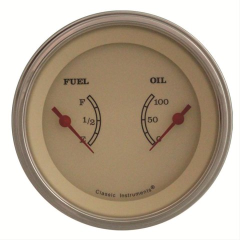 Classic Instruments Vintage Series Gauge Sets VT72SLF Gauge, Series, Dual, Oil Pressure, Fuel Level, 3 3/8 in., Cream Face, Analog, Each