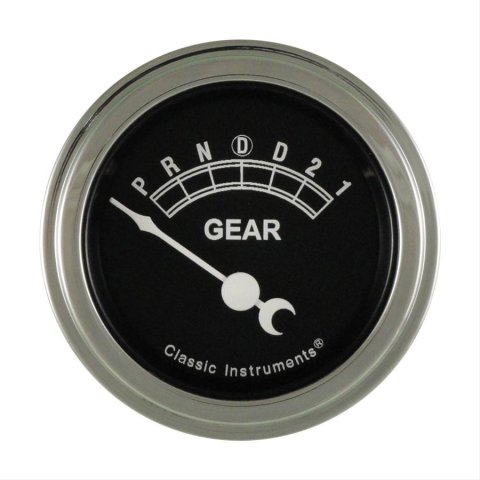 Classic Instruments Gear Selector Gauges TR06SLF Gauge, Selector, Round, Dash Mount, 2 1/8 in., Black Face, Polished Bezel, Overdrive, Each