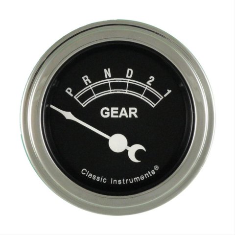 Classic Instruments Gear Selector Gauges TR07SLC Gauge, Selector, Round, Dash Mount, 2 1/8 in., Black Face, Polished Bezel, without Overdrive, Each