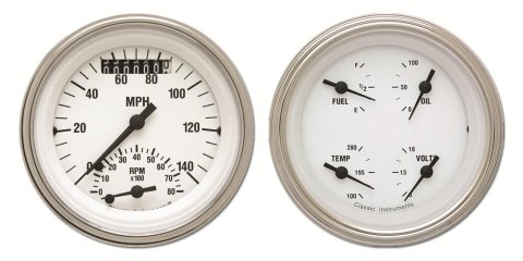 Classic Instruments White Hot Series Gauge Sets WH32SLF Gauges, Series, Speedometer, Tach, Water Temperature, Fuel Level, Face, Analog, Pair