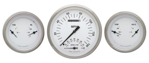 Classic Instruments White Hot Series Gauge Sets WH61SLC Gauges, Hot, Speedometer, Tach, Water Temperature, Fuel Level, Voltmeter, Face, Analog, Set of 3