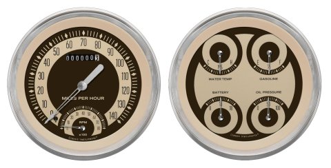Classic Instruments 1947-53 Chevy Pickup Package Gauge Sets for 1947-1953 TRUCK - CT47NT62 Gauges, Nostalgia VT, Direct-Fit, Beige Face, Black Numbers, Analog, Chevy, GMC, Kit