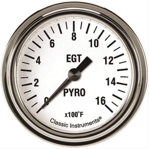 Classic Instruments White Hot Series Gauges WH398SLF Gauge, Series, Pyrometer, 0-1,600 Degrees F, 2 5/8 in., Analog, Electrical, Each
