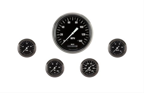Classic Instruments Hot Rod Series Gauge Sets HR154SLF Gauges, Series, Speedometer, Water Temperature, Oil Pressure, Fuel Level, Volt, Black Face, Analog, Set of 5