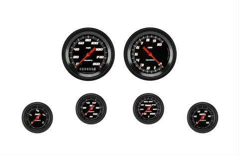 Classic Instruments Velocity Series Gauge Sets VS101BBLF Gauges, Series, Speedometer, Tachometer, Water Temperature, Oil Pressure, Fuel Level, Volt, Black Face, Analog, Set of 6