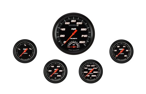 Classic Instruments Velocity Black Series Gauge Sets VS365BBLF Set, 4 5/8 in. Tachometer, Speedometer, 2 5/8 in. Fuel, Oil, Temp, Volts, Set of 5