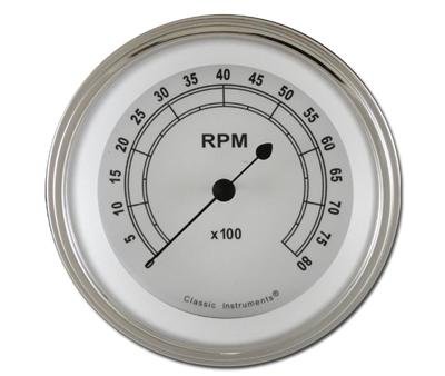 Classic Instruments White Series Tachometers CW80SLC Gauge, Series, Tachometer, 0-8,000 rpm, 3 3/8 in., Face, Analog, Electrical, Each