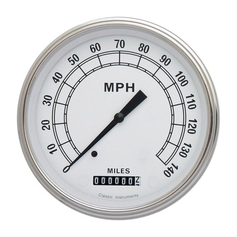 Classic Instruments White Series Speedometers CW56SLF Speedometer, White, 5 in. Diameter, 0-140 mph, Analog, Electrical, Flat Face, Each