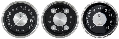 Classic Instruments All-American Tradition Series Gauge Sets AT53SLC Kit, Speedometer, Tachometer, Quad Gauge, Fuel, Oil, Volt, Water, Analog, Black Face, Polished, Kit