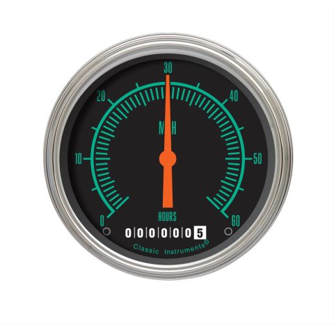 Classic Instruments G-Stock Series Speedometers LSGS Gauge, Series, Speedometer, 0-60 mph, 3 3/8 in., Black Face, Analog, Electrical, Each