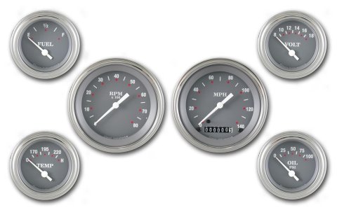 Classic Instruments SG Series Gauge Sets SG01SLC Gauges, SG, Speedometer, Tach, Water Temperature, Fuel Level, Gray Face, Analog, Electronic, Set of 6