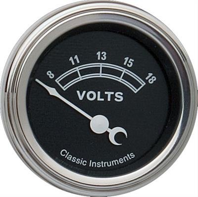 Classic Instruments Traditional Series Gauges TR30SLC Gauge, Series, Analog, Voltmeter, 8-18 V, 2 1/8 in. Diameter, Black Face, Electrical, Each