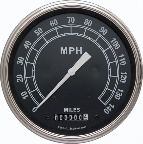 Classic Instruments Traditional Series Speedometers TR56SLC Speedometer, Series, 5 in. Diameter, 0-140 mph, Analog, Electrical, Curved Face, Each