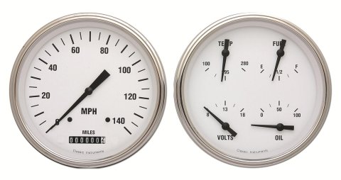 Classic Instruments White Hot Series Gauge Sets WH52SLF Gauges, Series, Speedometer, Water Temperature, Oil Pressure, Fuel Level, Face, Analog, Pair thumbnail 2