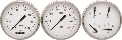 Classic Instruments White Hot Series Gauge Sets WH53SLF Gauges, Hot, Speedometer, Tach, Water Temperature, Fuel Level, 5 in., Face, Analog, Set of 3