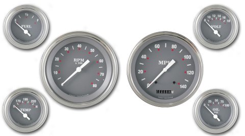 Classic Instruments SG Series Gauge Sets SG51SLC Gauges, SG, Speedometer, Tach, Water Temperature, Fuel Level, Voltmeter, Gray Face, Analog, Set of 6