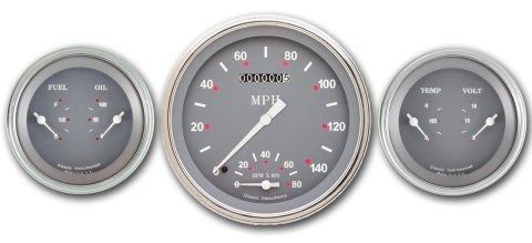 Classic Instruments SG Series Gauge Sets SG61SLF Set, Series, Analog, Electronic, Gray Face, White Pointer, Polished Bezel, Kit