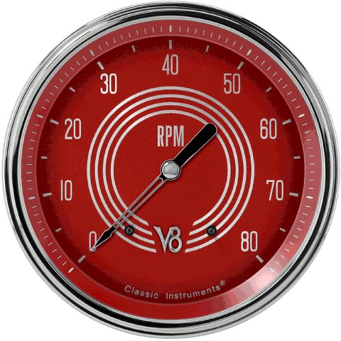 Classic Instruments V8 Red Steelie Series Gauges V8RS71SLC Gauge, Series, Tachometer, 0-8,000 rpm, 5 in., Face, Analog, Electrical, Each