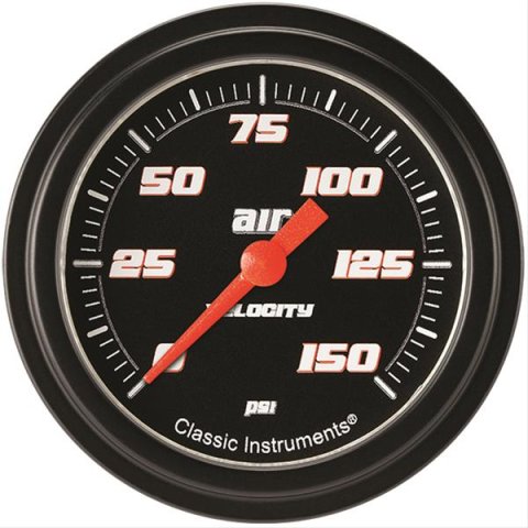 Classic Instruments Velocity Series Gauges VS318BBLF Gauge, Black Series, Air Pressure, 0-150 PSI, 2 5/8 in., Low Step Bezel, Analog, Electrical, Each