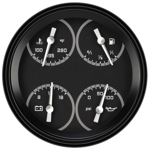 Classic Instruments Auto Cross Gray Series Gauges AX78GBLF Autocross w/ Black Bezel 4 5/8" Quad (fuel 0–90 ohm)