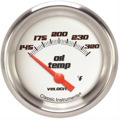 Classic Instruments Velocity Series Gauges VS228WAPF Gauge, White Series, Oil Temperature, 145-320 Degrees F, 2 5/8 in., Performance Bezel, Analog, Electrical, Each