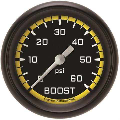 Classic Instruments Auto Cross Yellow Series Gauges AX343YBPF Gauge, Series, Boost, 60 psi, 2 5/8 in., Performance Bezel, Analog, Electrical, Each