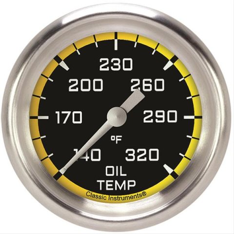 Classic Instruments Auto Cross Yellow Series Gauges AX328YAPF Gauge, Series, Oil Temperature, 2 5/8 in., Performance Bezel, Analog, Electrical, Each