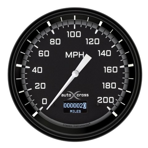 Classic Instruments Auto Cross Yellow Series Speedometers AX56DGBLF Gauges, Speedometers, 0-200 mph, 4 5/8 in. Diameter, Black/Gray Face, White Numbers, Black Bezel, Tripometer, Each