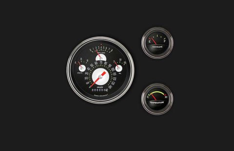 Classic Instruments Tetra Series Gauge Sets TE01ASLF Gauges, Authentic Series, 4 5/8 in., Speedometer, Tachometer, Volt, Oil Pressure, Water Temp, Fuel Level, Stainless Low-Step, Flat Lens, Each