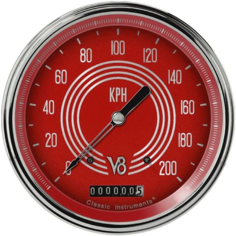 Classic Instruments Gauges V8RS58SLC V8 RED STEELIE 5IN SPEEDO 200 KPH