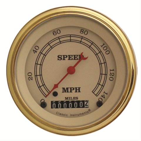 Classic Instruments Vintage Series Speedometers VT55GLC Speedometer, Series, 3 3/8 in. Diameter, 0-140 mph, Analog, Electrical, Curved Face, Each