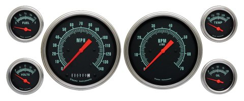 Classic Instruments G-Stock Series Gauge Sets GS51SLC Gauges, G-Stock, Speedometer, Tach, Water Temp., Oil Pressure, Fuel Level, Black Face, Analog, Set of 6