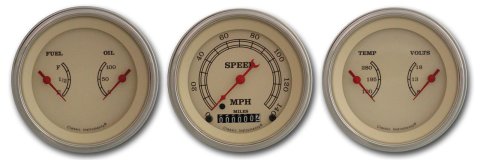 Classic Instruments Vintage Series Gauge Sets VT04SLC Gauge, Vintage, Analog, Electrical, Speedometer, Fuel, Oil, Volt, Water, 3 3/8 in. Diameter, Cream Face, Set