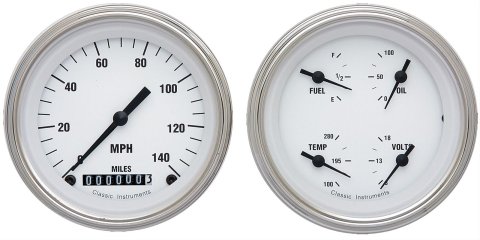 Classic Instruments White Hot Series Gauge Sets WH02SLC Gauges, Series, Speedometer, Water Temperature, Oil Pressure, Fuel Level, Face, Analog, Pair