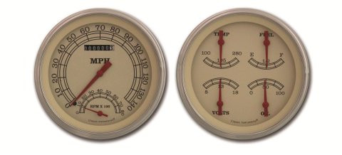 Classic Instruments 1947-53 Chevy Pickup Package Gauge Sets for 1947-1953 TRUCK - CT47VT62 Gauges, Vintage Style, Speedometer, Tach, Water Temperature, Fuel Level, Beige Face, Analog, Chevy, GMC, Set