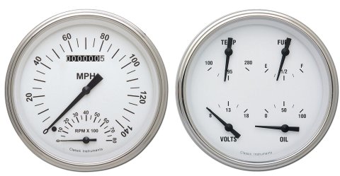 Classic Instruments 1947-53 Chevy Pickup Package Gauge Sets CT47WH62 Gauges, White Hot, Electronic, Water Temperature, Volt, Oil Pressure, Fuel Level, Speedometer, Tach,