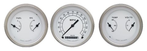Classic Instruments White Series Gauge Sets CW04SLC Gauges, White, Speedometer, Water Temperature, Oil Pressure, Fuel Level, Face, Analog, Set