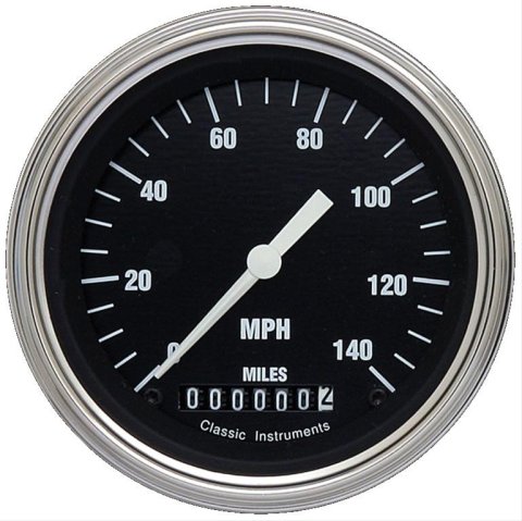 Classic Instruments Hot Rod Series Speedometers HR55SLF Speedometer, Rod, 3 3/8 in. Diameter, 0-140 mph, Analog, Electrical, Flat Face, Each