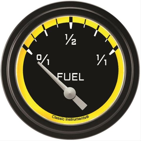Classic Instruments Auto Cross Yellow Series Gauges AX209YBLF Gauge, Series, Low Step Bezel, Fuel Level, Empty/Full, 240 Ohms/33 Ohms, 2 5/8 in., Analog, Electrical, Each