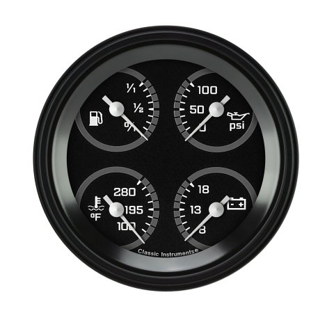 Classic Instruments Auto Cross Gray Series Gauges AX77GBLF Autocross w/ Black Bezel 3 3/8" Quad (fuel 0–30 ohm)