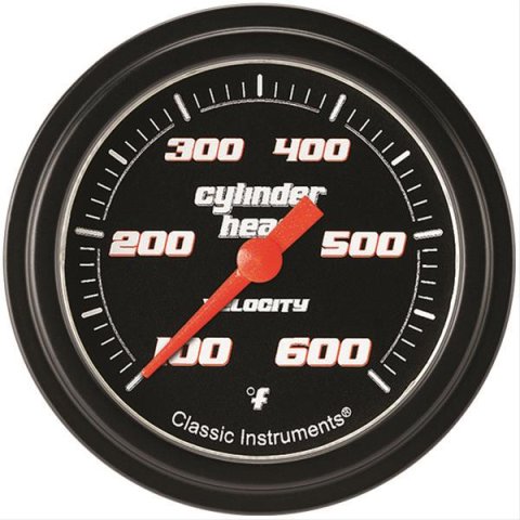 Classic Instruments Velocity Series Gauges VS397BBLF Gauge, Black Series, Cylinder Head Temperature, 100-600 Degrees F, 2 5/8 in., Low Step Bezel, Analog, Electrical, Each