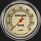 Classic Instruments Vintage Series Tachometers VT383SLF Tachometer, Vintage, Cream Face, Black Numbers, Red Pointer, 0-8,000 rpm, 2 5/8 in., Analog, Electrical, Flat Lens, Each thumbnail 1