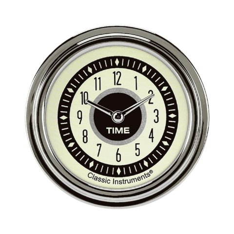 Classic Instruments Nostalgia VT Series Gauges NT92SLC Gauge, Analog, Series, Clock, 12 Hour, 2 5/8 in. Diameter, Cream/Brown Face, Full Sweep, Each