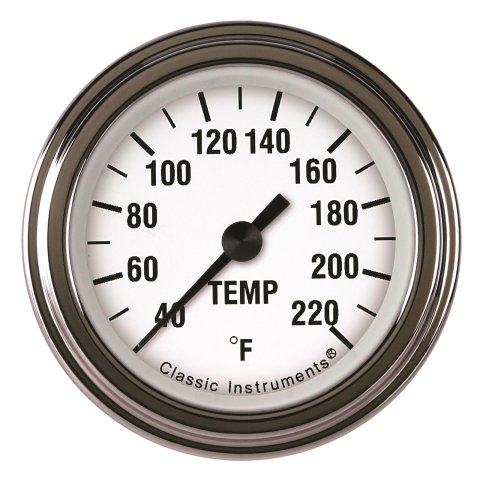Classic Instruments White Hot Series Gauges WH129SLF Gauge, Stock Eliminator, Water Temp, 2 1/8 in., Face, Analog, Electrical, Each