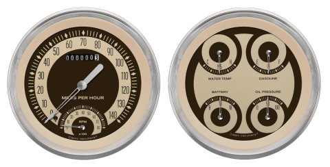 Classic Instruments Nostalgia VT Series Gauge Sets NT62SLF Gauges, Series, 4 5/8 in., Speedometer, Tach, Oil Pressure, Fuel Level, Water Temperature, Voltmeter, Stainless Low-Step, Flat Lens, Kit