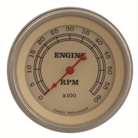 Classic Instruments Vintage Series Tachometers VT60SLC Gauge, Series, Tachometer, 0-6,000 rpm, 3 3/8 in., Cream Face, Analog, Electrical, Each