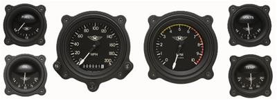 Classic Instruments Moal Bomber Series Gauge Sets MA01BLFBZ Set, Series, Analog, Electronic, Black Face, White Pointer, Black Bezel, Kit